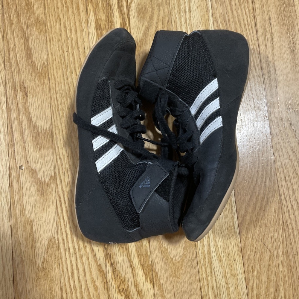 Adidas Wrestling Shoes Black White Stripes Lace Up Size 6 Youth | Pre-Owned